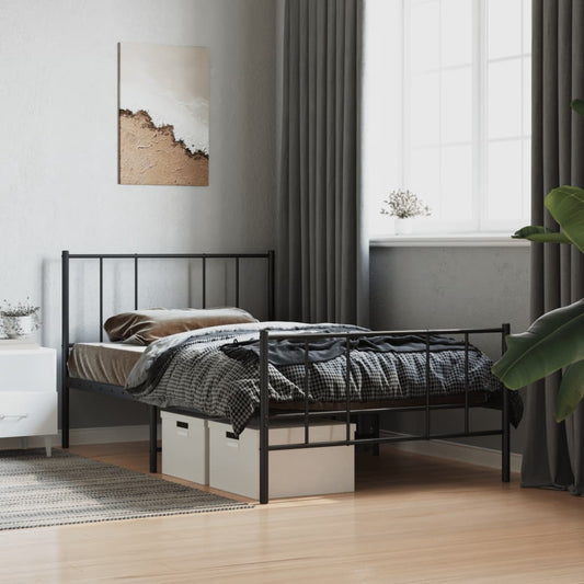 Metal Bed Frame without Mattress with Footboard Black 80x200cm