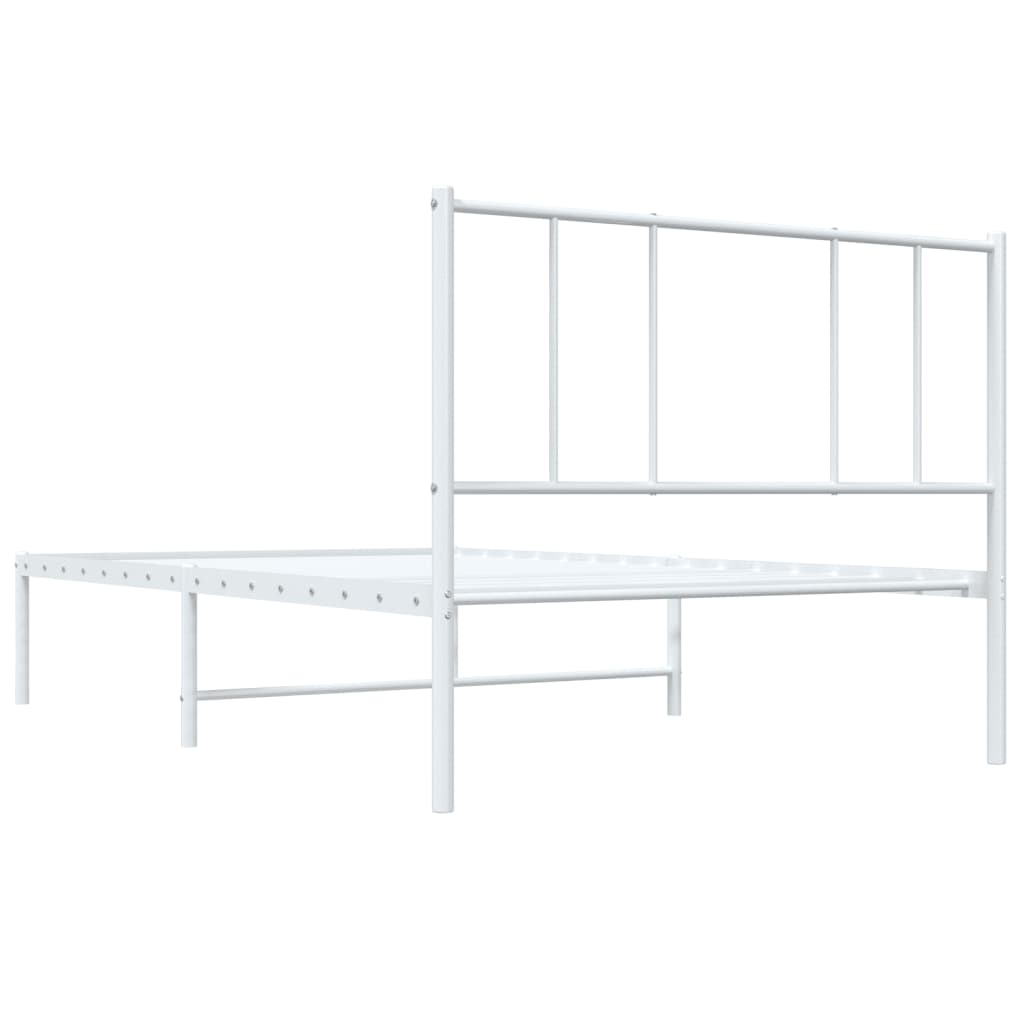 Metal Bed Frame without Mattress with Headboard White 75x190cm