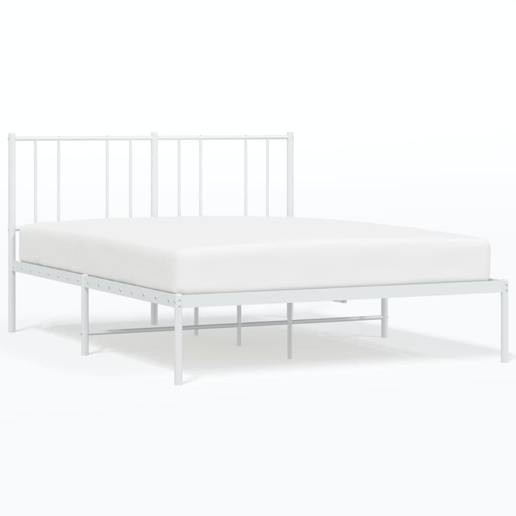 Metal Bed Frame without Mattress with Headboard White 160x200cm