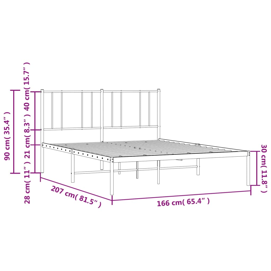 Metal Bed Frame without Mattress with Headboard White 160x200cm