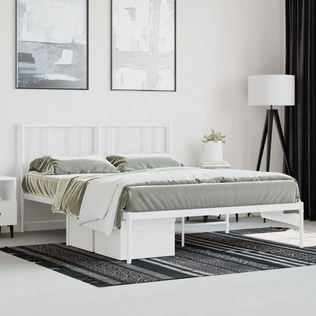 Metal Bed Frame without Mattress with Headboard White 160x200cm