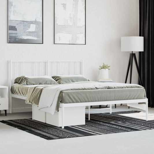 Metal Bed Frame without Mattress with Headboard White 160x200cm