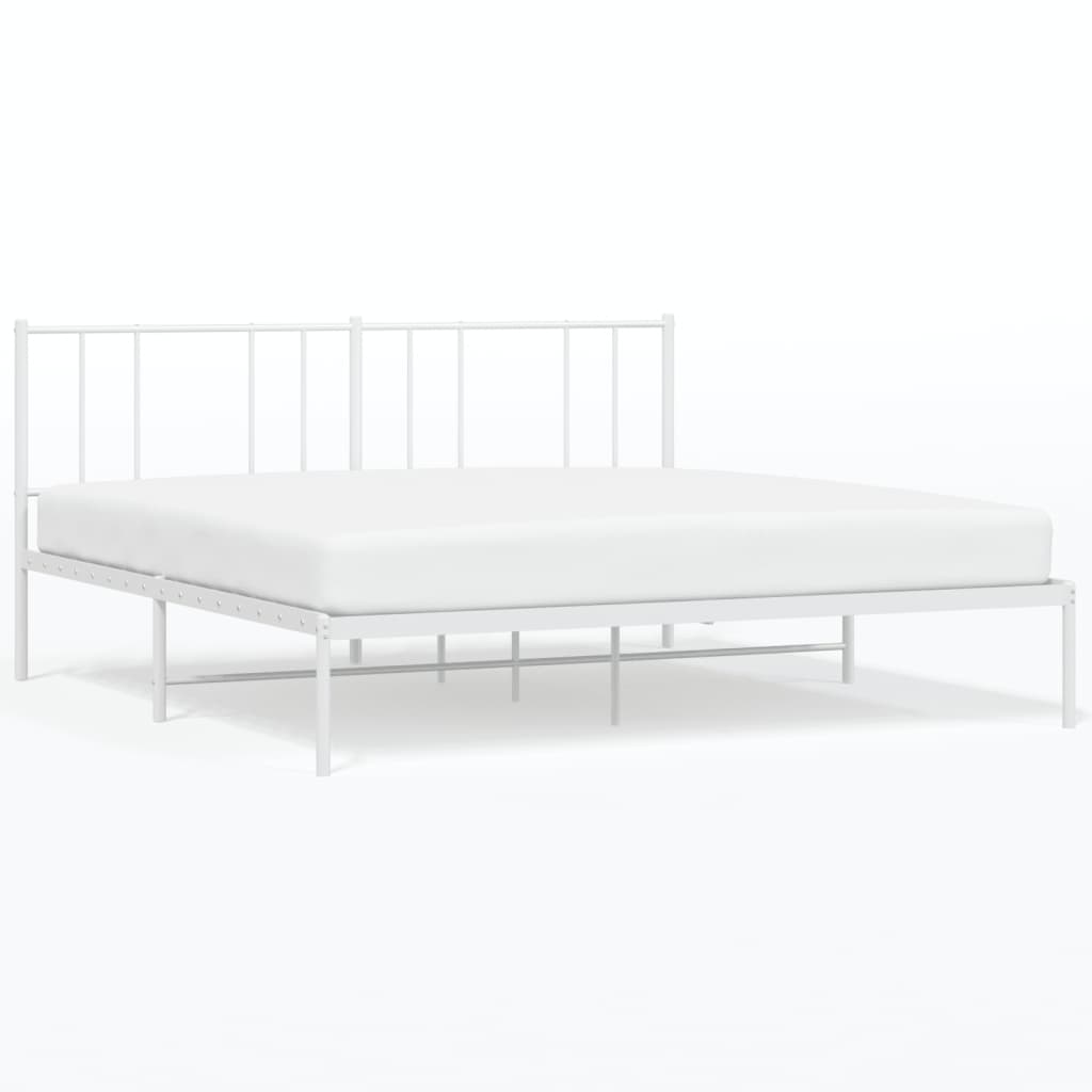 Metal Bed Frame without Mattress with Headboard White 193x203cm