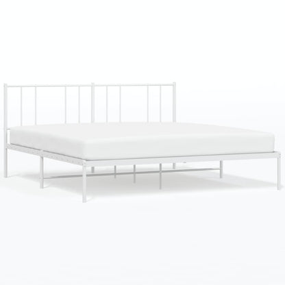 Metal Bed Frame without Mattress with Headboard White 193x203cm