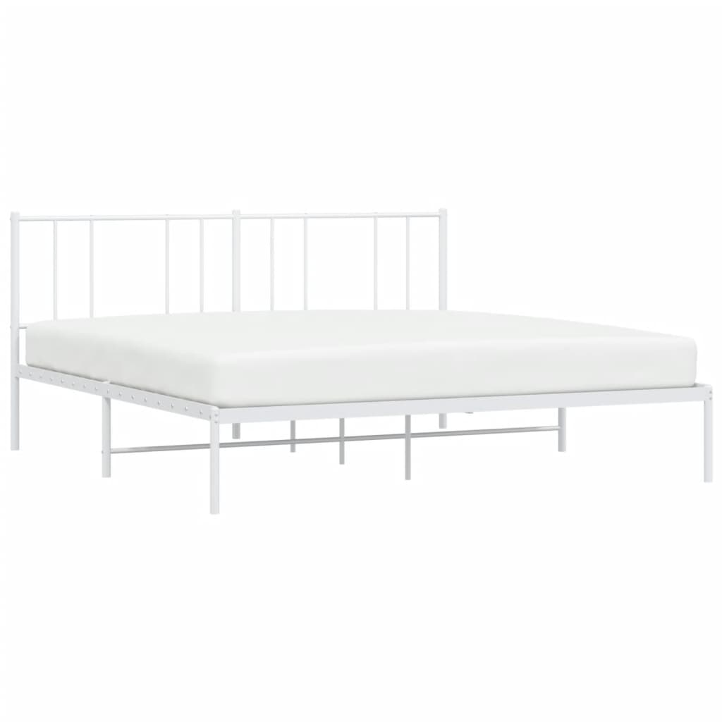 Metal Bed Frame without Mattress with Headboard White 193x203cm