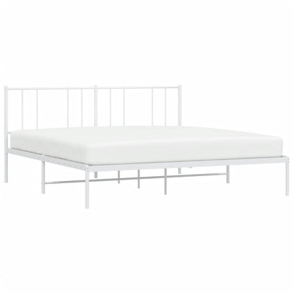 Metal Bed Frame without Mattress with Headboard White 193x203cm