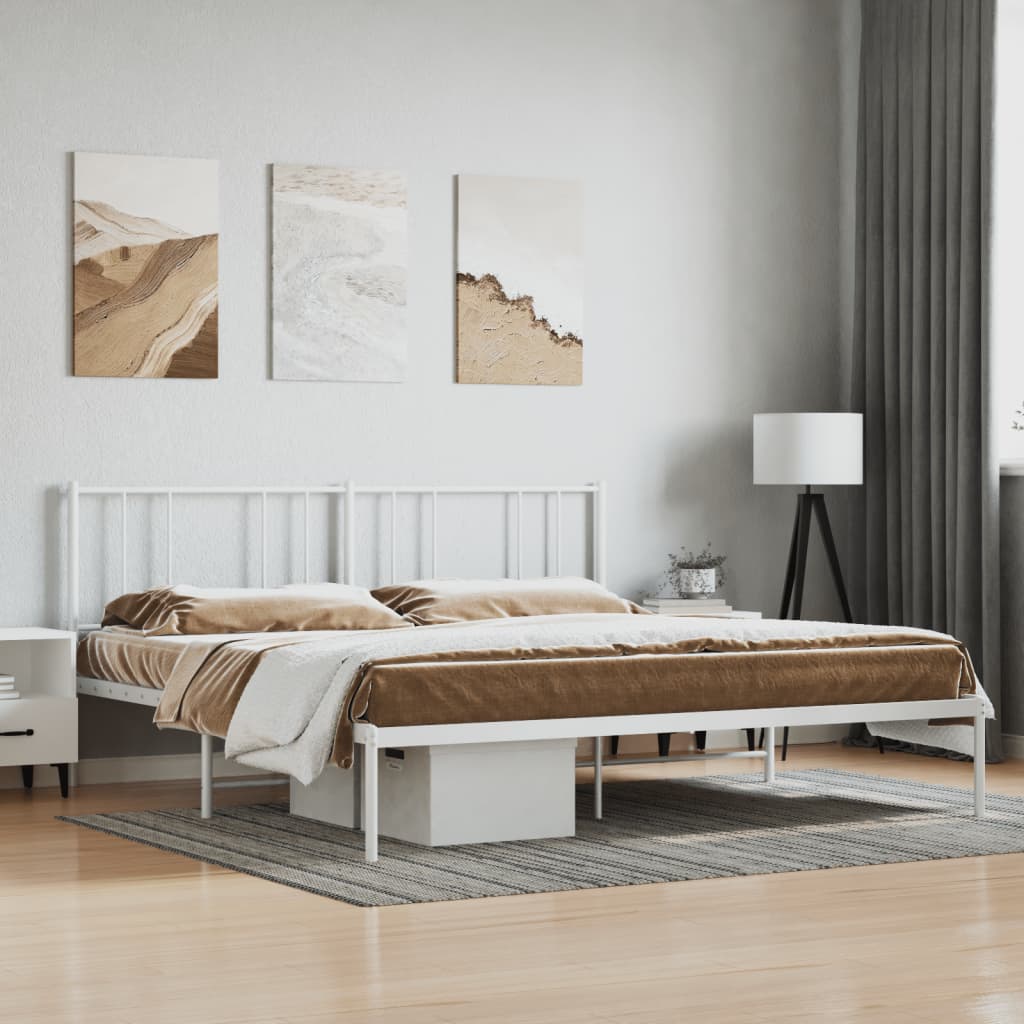 Metal Bed Frame without Mattress with Headboard White 193x203cm