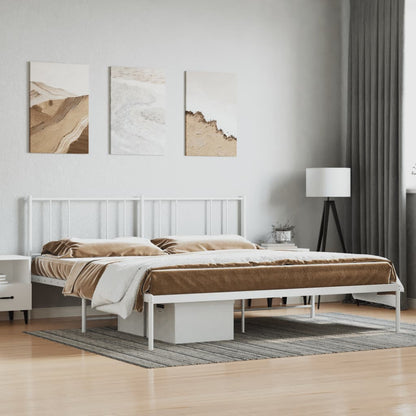 Metal Bed Frame without Mattress with Headboard White 193x203cm