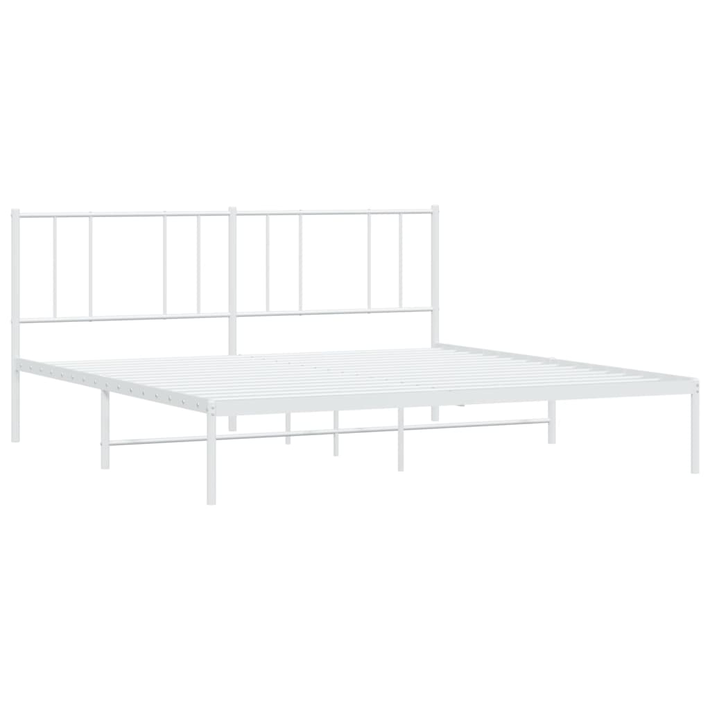 Metal Bed Frame without Mattress with Headboard White 193x203cm