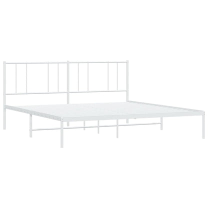 Metal Bed Frame without Mattress with Headboard White 193x203cm