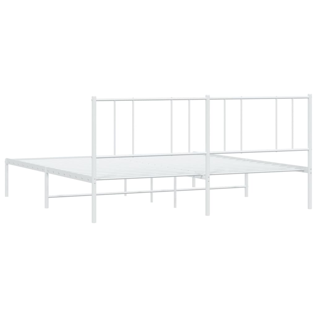 Metal Bed Frame without Mattress with Headboard White 193x203cm