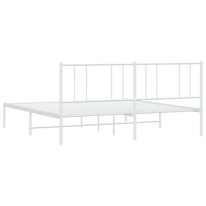 Metal Bed Frame without Mattress with Headboard White 193x203cm