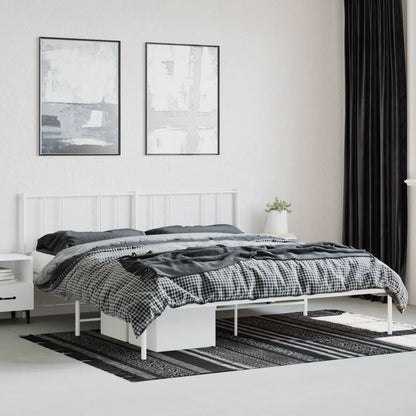 Metal Bed Frame without Mattress with Headboard White 193x203cm