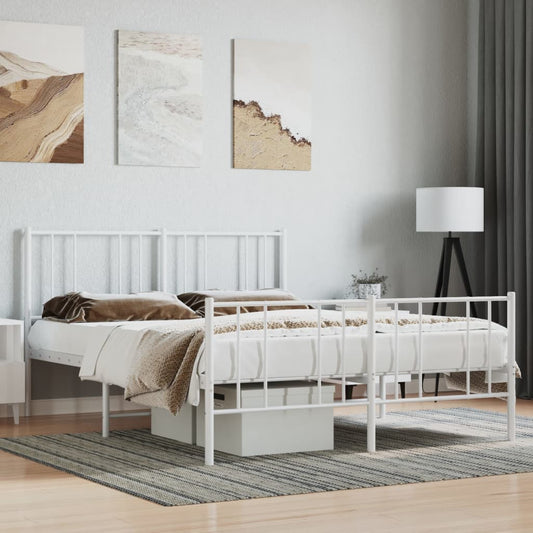 Metal Bed Frame without Mattress with Footboard White 140x200cm