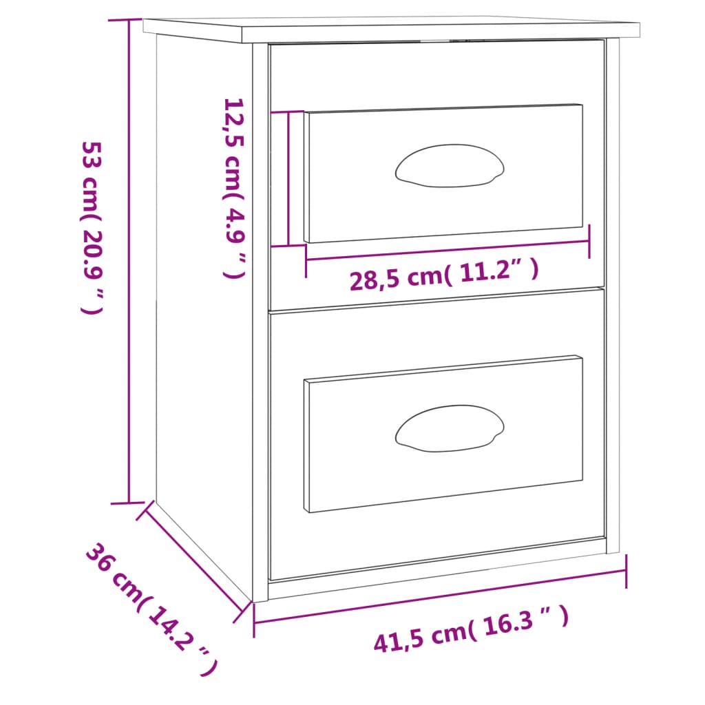 Wall-mounted Bedside Cabinet Black 41.5x36x53cm