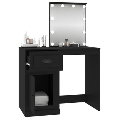 Dressing Table with LED Black 90x50x132.5 cm Engineered Wood