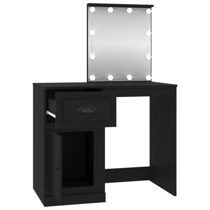 Dressing Table with LED Black 90x50x132.5 cm Engineered Wood