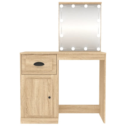 Dressing Table with LED Sonoma Oak 90x50x132.5 cm Engineered Wood