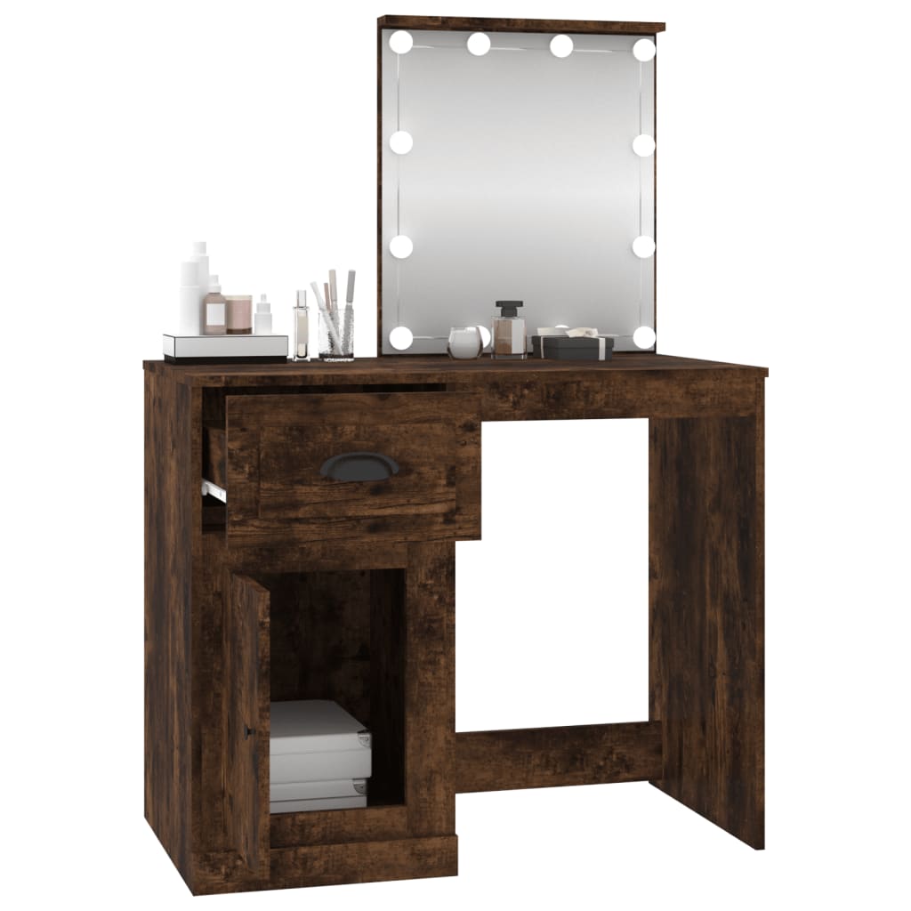 Dressing Table with LED Smoked Oak 90x50x132.5 cm Engineered Wood