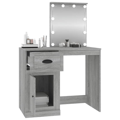 Dressing Table with LED Grey Sonona 90x50x132.5 cm Engineered Wood