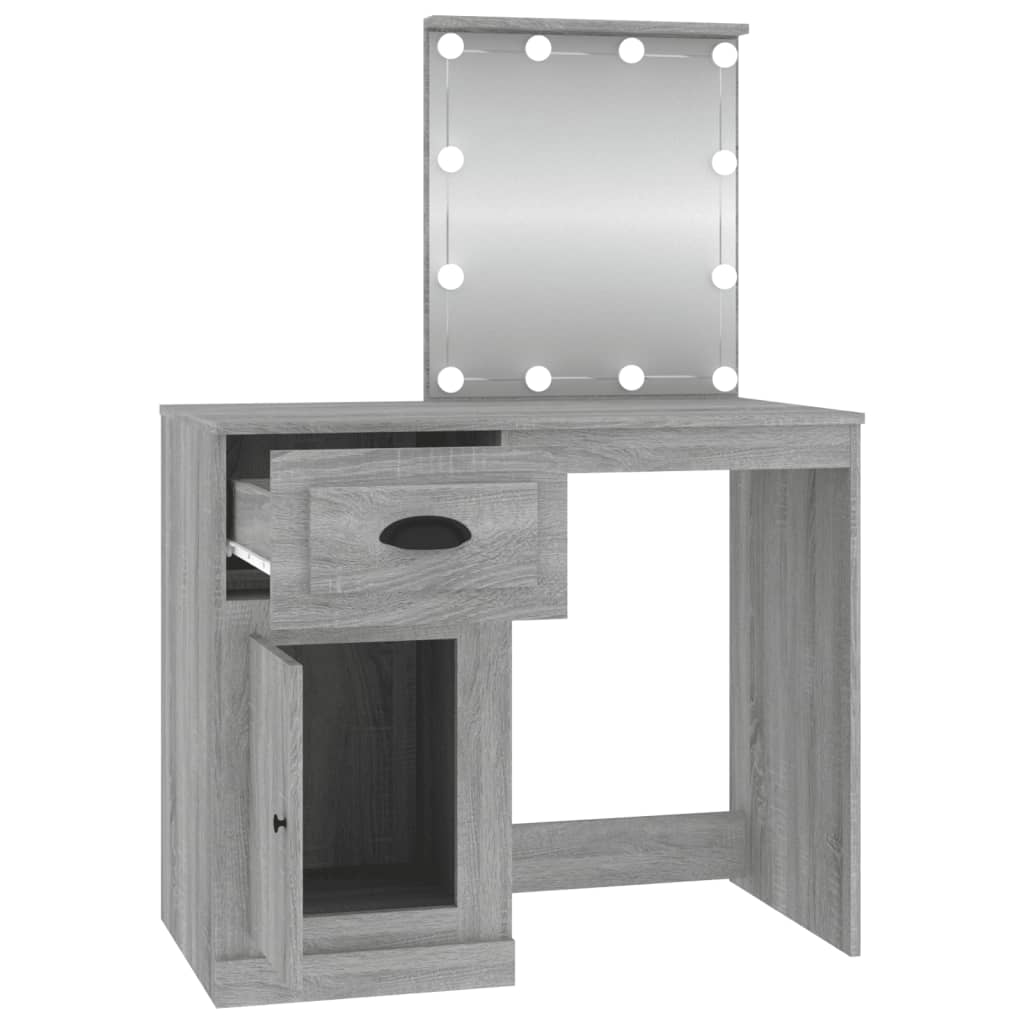Dressing Table with LED Grey Sonona 90x50x132.5 cm Engineered Wood