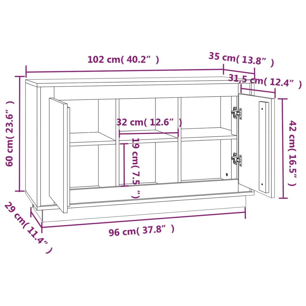 Sideboard Brown Oak 102x35x60 cm Engineered Wood