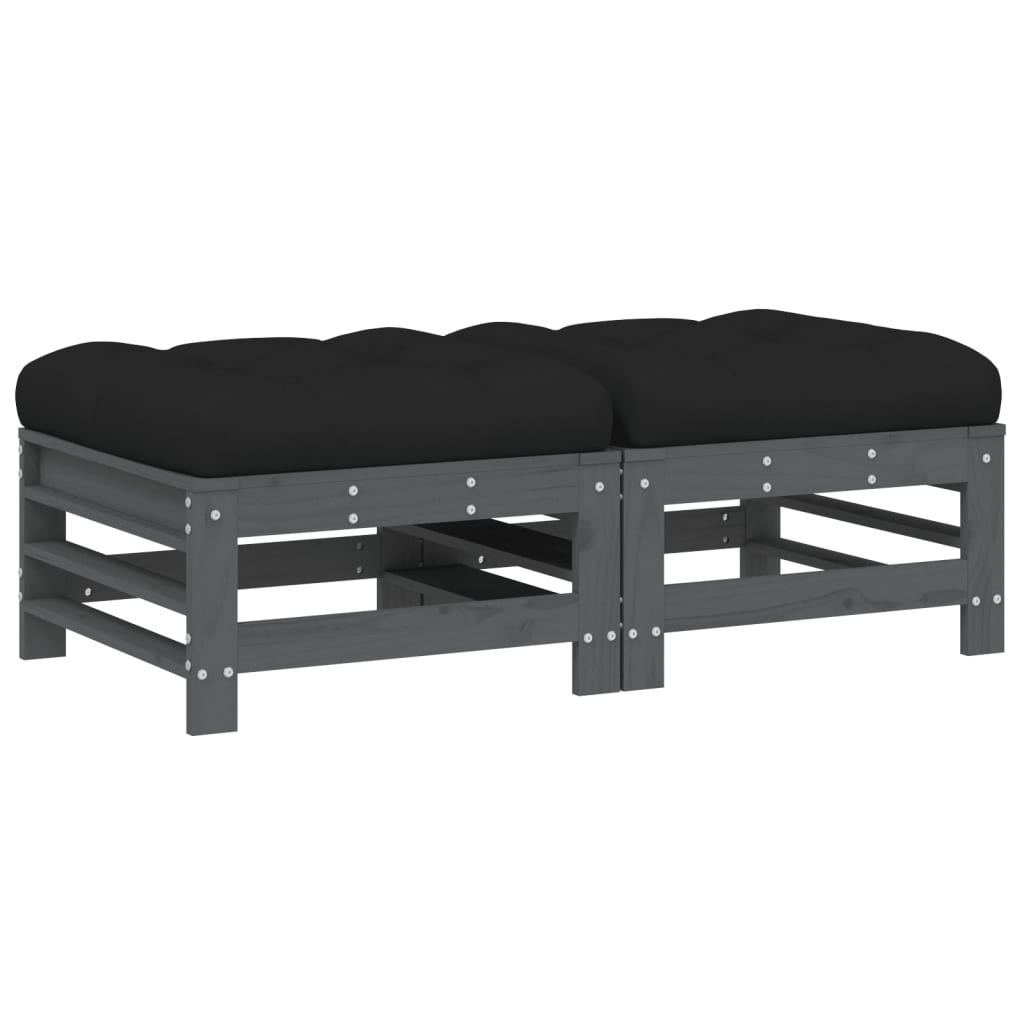Garden Footstools with Cushions 2pcs Grey Solid Wood Pine