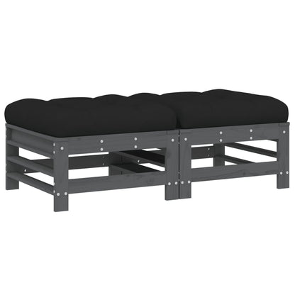 Garden Footstools with Cushions 2pcs Grey Solid Wood Pine