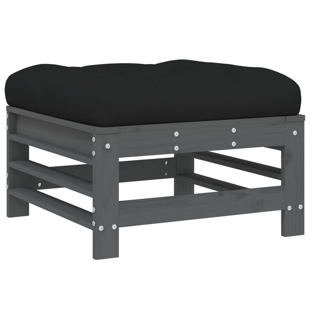 Garden Footstools with Cushions 2pcs Grey Solid Wood Pine