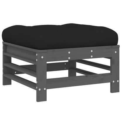 Garden Footstools with Cushions 2pcs Grey Solid Wood Pine