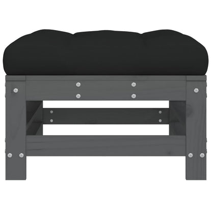 Garden Footstools with Cushions 2pcs Grey Solid Wood Pine