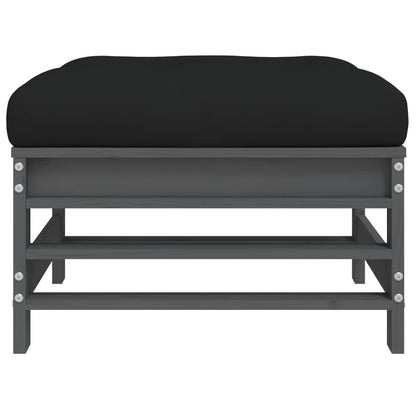 Garden Footstools with Cushions 2pcs Grey Solid Wood Pine