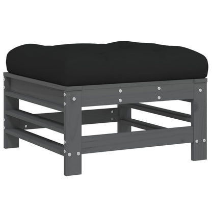 Garden Footstools with Cushions 2pcs Grey Solid Wood Pine