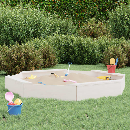 Sandbox with Seats White Octagon Solid Wood Pine