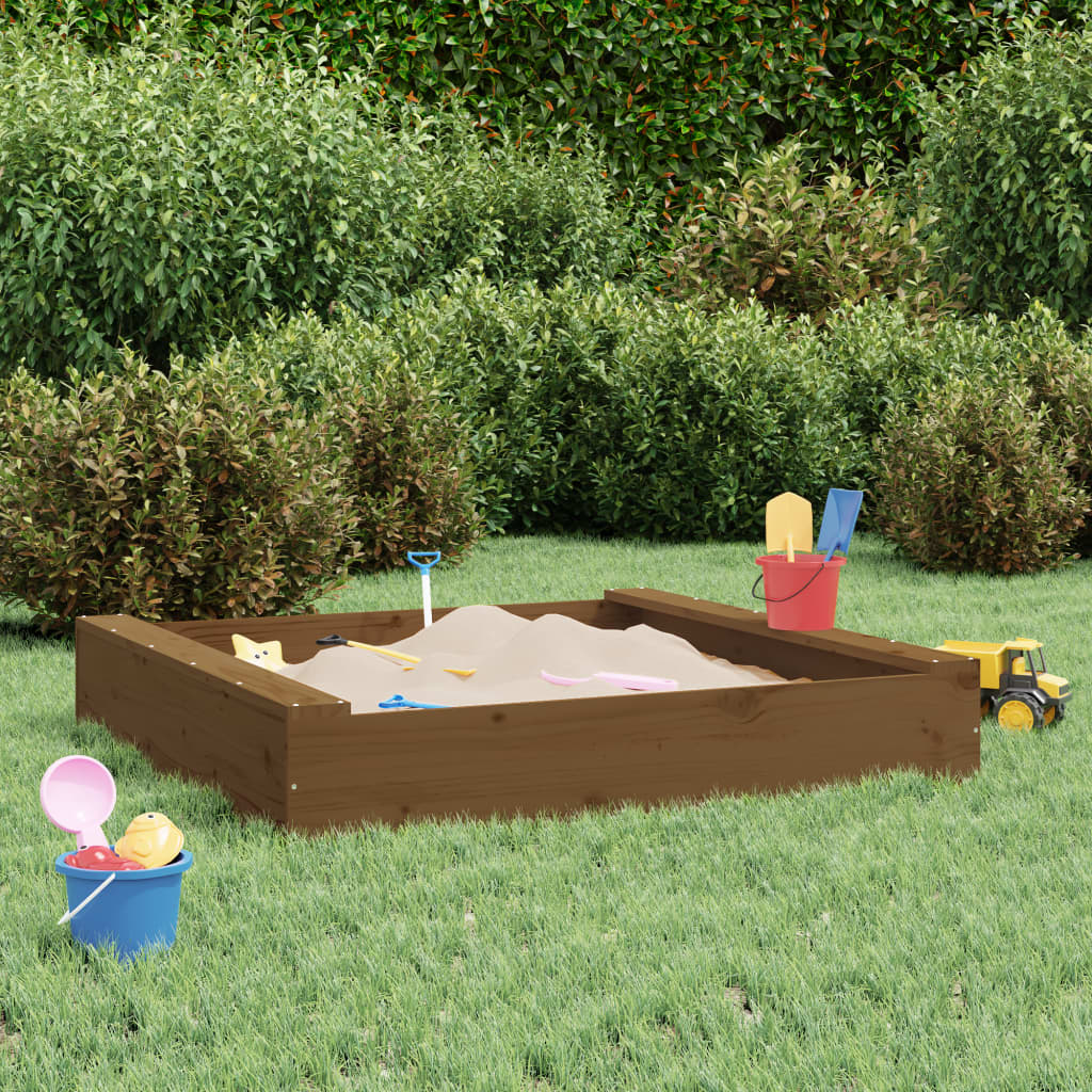 Sandbox with Seats Honey Brown Square Solid Wood Pine