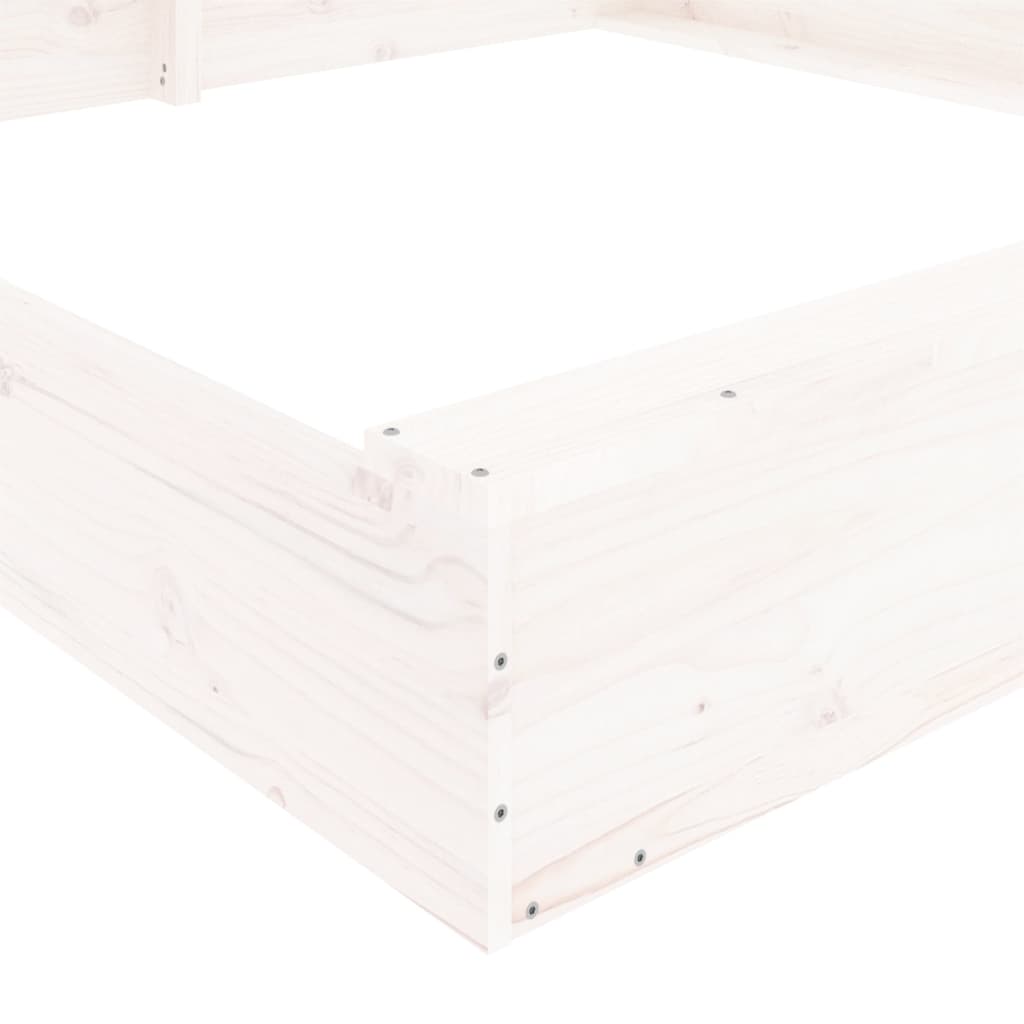 Sandbox with Seats White Square Solid Wood Pine