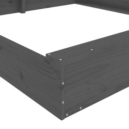 Sandbox with Seats Grey Square Solid Wood Pine