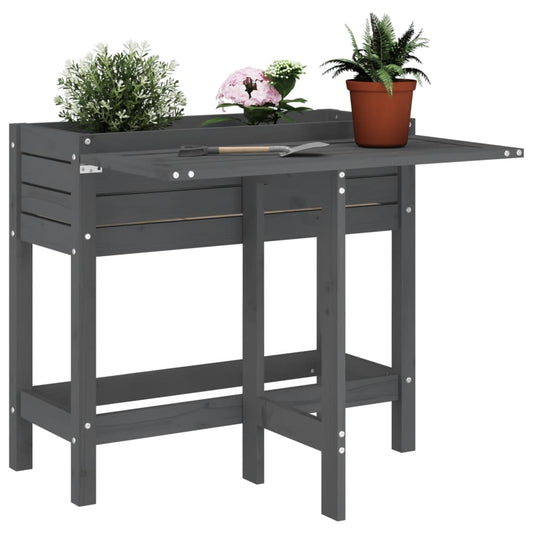 Garden Planter with Folding Tabletop Grey Solid Wood Pine