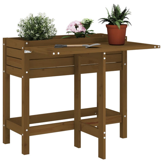 Garden Planter with Folding Tabletop Honey Brown Solid Wood Pine