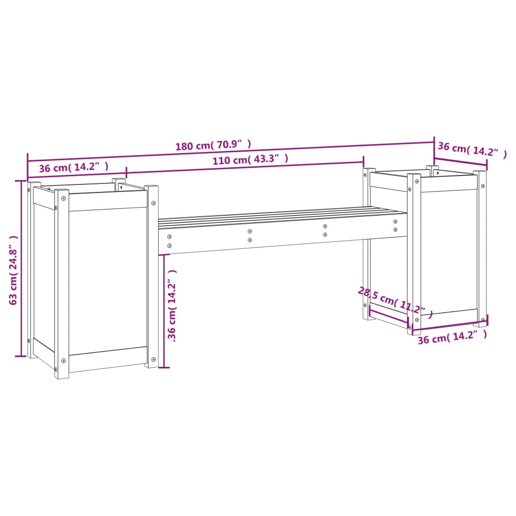 Planter Bench White 180x36x63 cm Solid Wood Pine