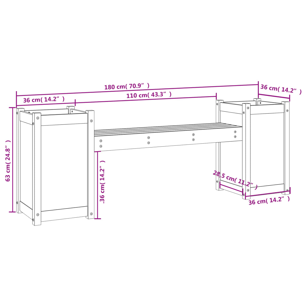 Planter Bench Honey Brown 180x36x63 cm Solid Wood Pine