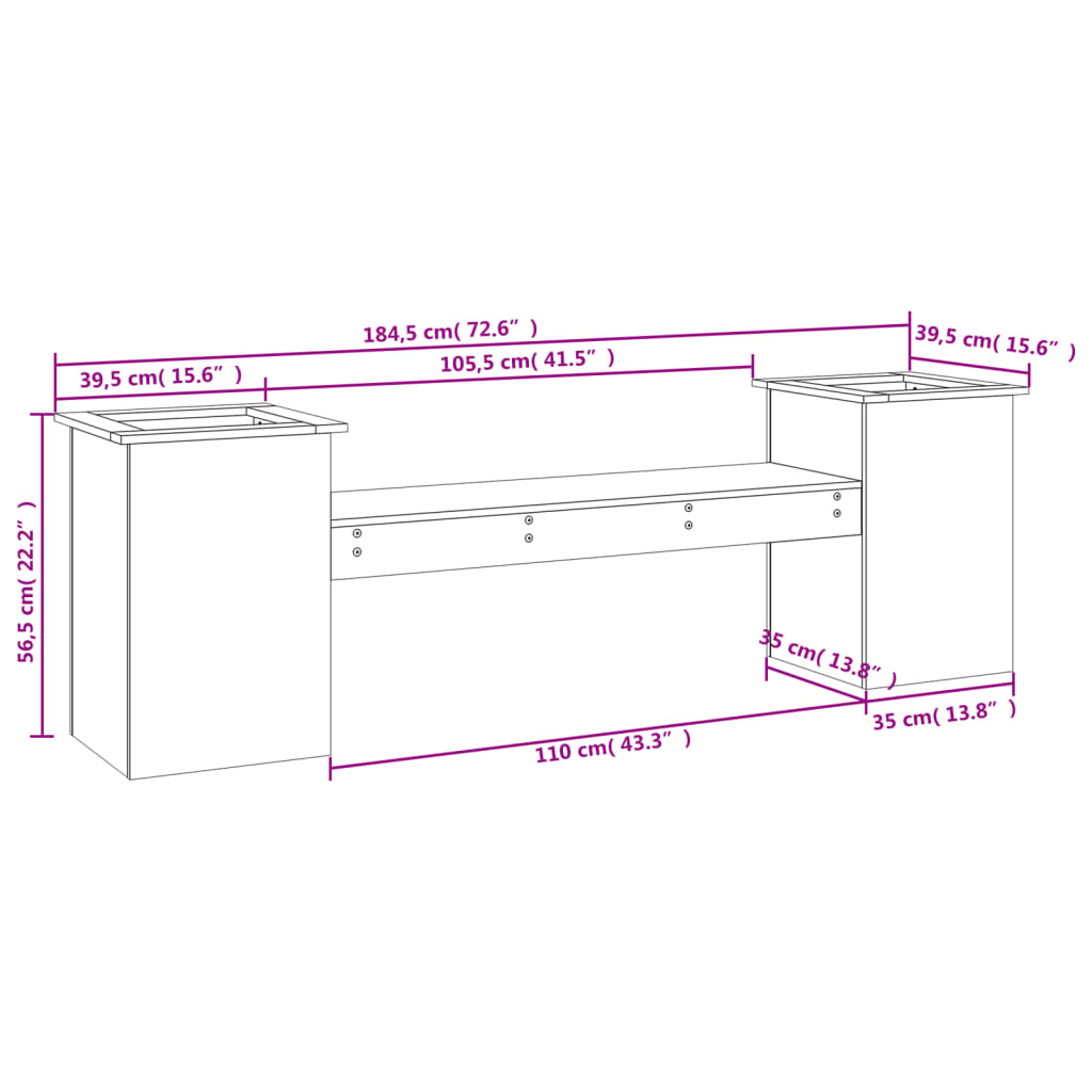 Planter Bench White 184.5x39.5x56.5 cm Solid Wood Pine