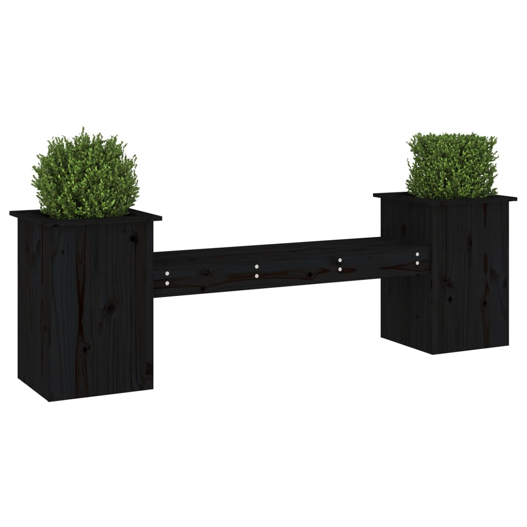 Planter Bench Black 184.5x39.5x56.5 cm Solid Wood Pine