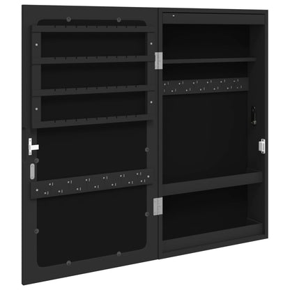 Mirror Jewellery Cabinet with LED Lights Wall Mounted Black
