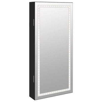 Mirror Jewellery Cabinet with LED Lights Wall Mounted Black