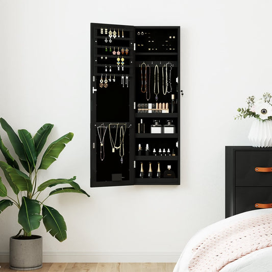 Mirror Jewellery Cabinet with LED Lights Wall Mounted Black
