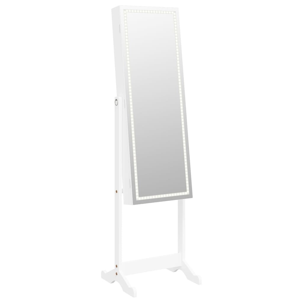Mirror Jewellery Cabinet with LED Lights Free Standing White