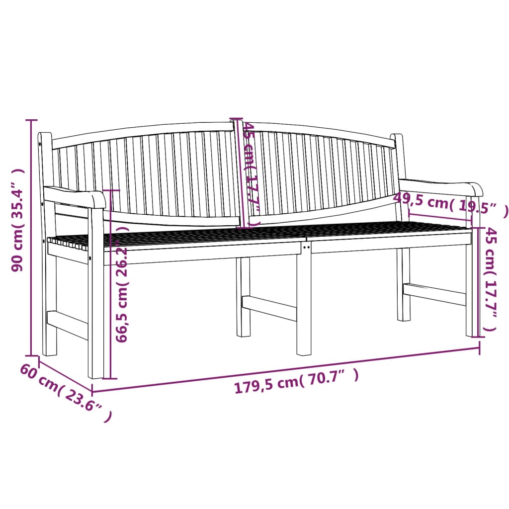 Garden Bench 179.5x60x90 cm Solid Teak Wood