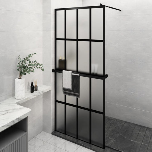 Walk-in Shower Wall with Shelf Black 90x195 cm ESG Glass&Aluminium