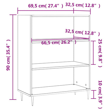 Bookcase High Gloss White 69.5x32.5x90 cm Engineered Wood